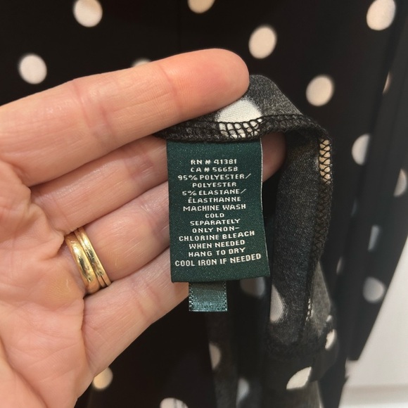 Lauren Ralph Lauren Dress Women 14 Black Polka Dot Surplice Neck Fit Flare Knee - Picture 8 of 9